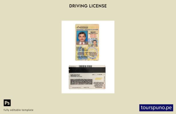 listo para imprimir EE.UU. Luisiana bajo plantilla de licencia de conducir